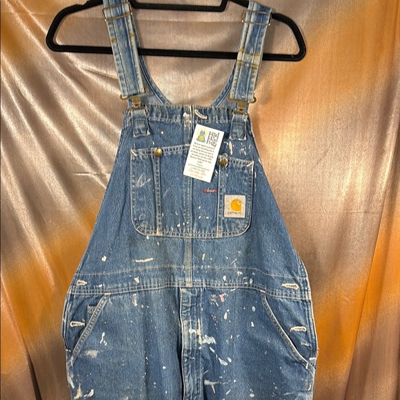 Carhartt 40‎ x 30. Cut hem. Paint-Splattered Blue Overalls